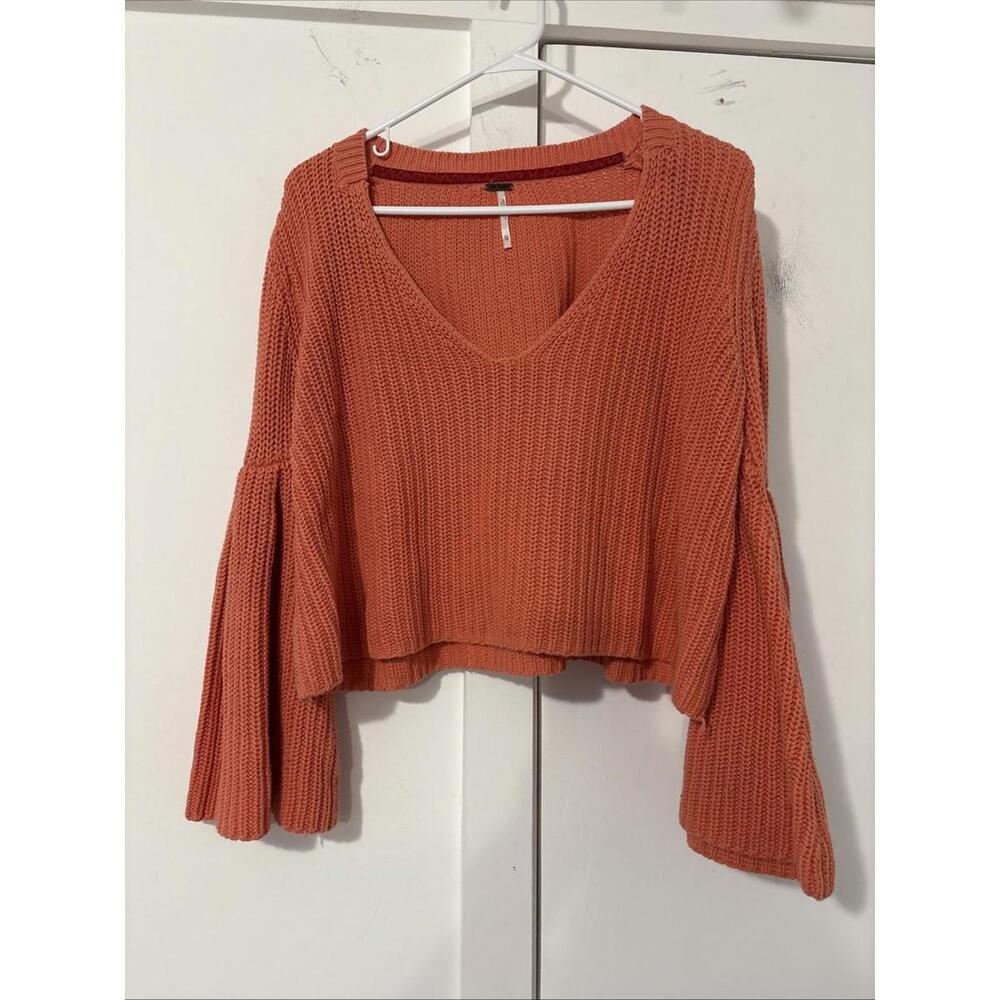 Free People Damsel Knit Bell Sleeve Pullover Sweater Coral |‎ Size XS